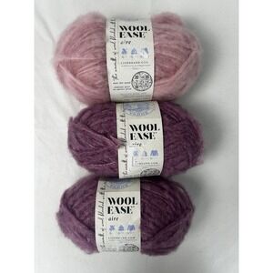 Lot Of 3 Skeins Of Lion Brand Yarns Wool Ease Aire 1 "Cotton Candy" & 2 "Lilac"